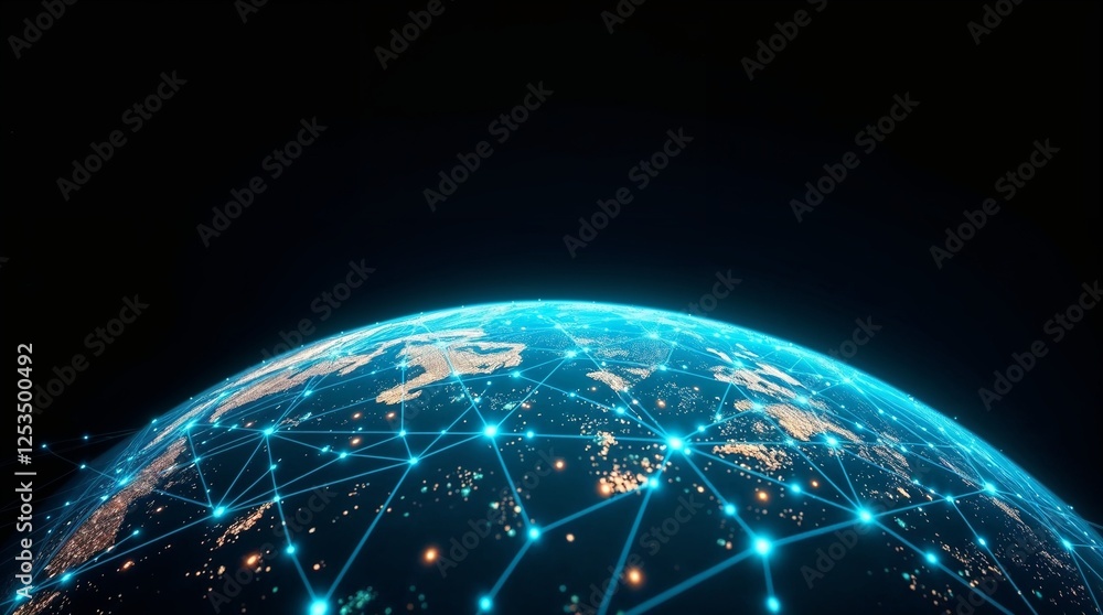 Futuristic planet or map for , social networking and digital communication technology background.
Futuristic planet or map for , social networking and digital communication technology background.