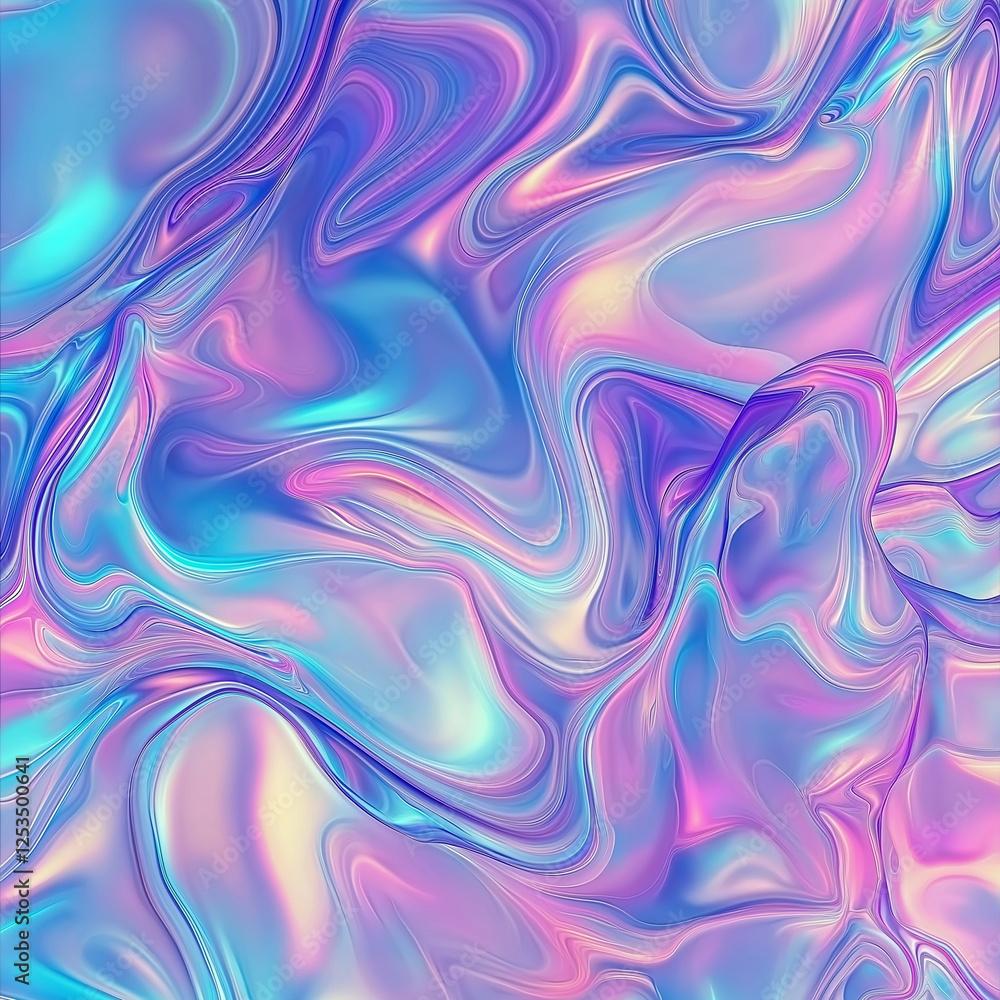 Fototapeta premium Abstract Psychedelic Background with Swirling Liquid Shapes in Blue, Purple, Pink, Green, and White – Vivid Pattern Evoking Trippy Visuals for Digital Art, Design Projects, and Creative Inspira
