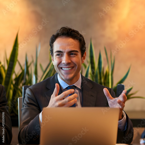 una hora de reunión. una persona que ofrece una opinión positiva.