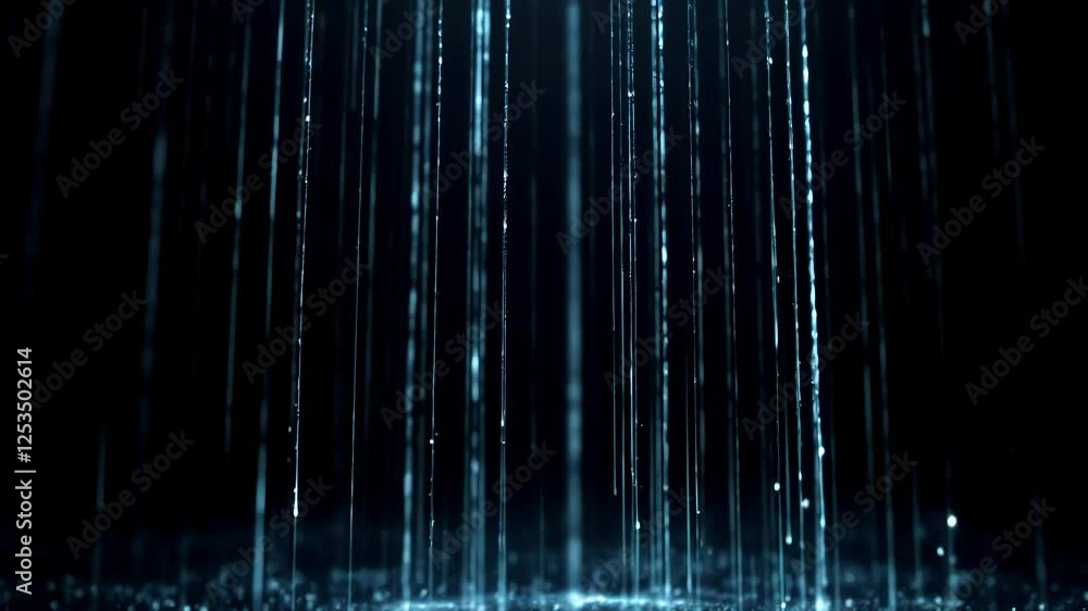 Mystical blue rain light streaks falling in deep dark background Mystical blue rain light streaks falling in deep dark background