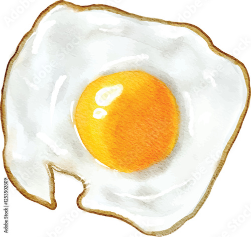 A watercolor illustration of a fried egg with a golden yolk and a slightly crispy white. The organic shape and soft color blending give it a natural, hand-painted feel, making it a perfect food-themed