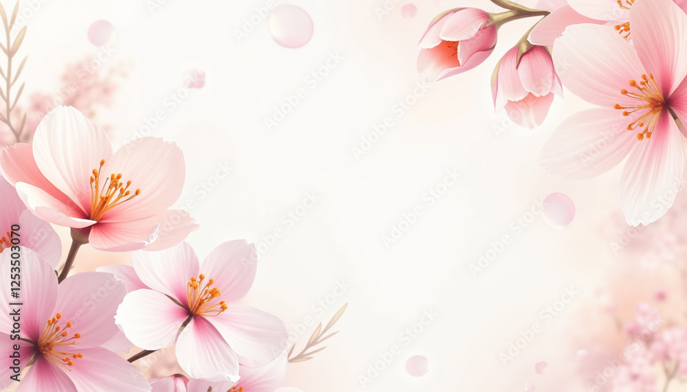 Naklejka premium Pink Blossoms Floral Spring time Frame. AI Generation.