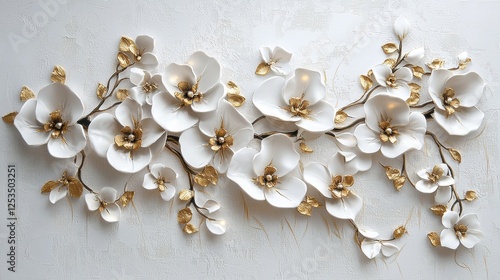 Elegant white flowers oil painting on white background abstract art