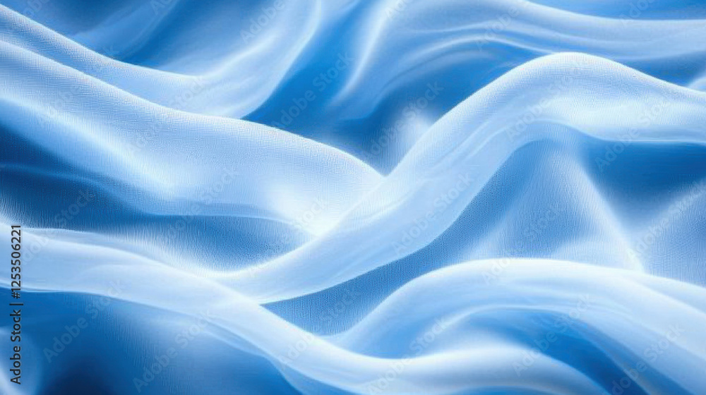 Obraz premium Soft flowing translucent fabric in shades of blue and white creates serene and dreamy abstract background, evoking sense of calm and elegance