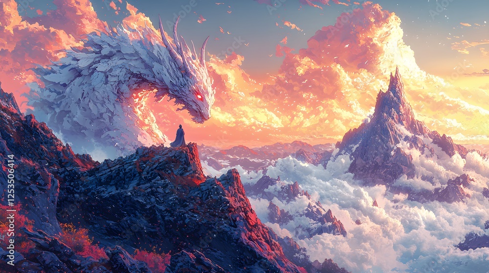 Obraz premium Prometheus depicted in Cartoon style set in Deep ocean evoking a Serene mood illuminated by Golden hour with a Full body hyper-detailed vibrant colors intricate details