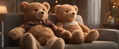 Family having a movie night for National Teddy Bear Day September 9th snuggling with their teddy bears hyperrealistic photo Video 4K