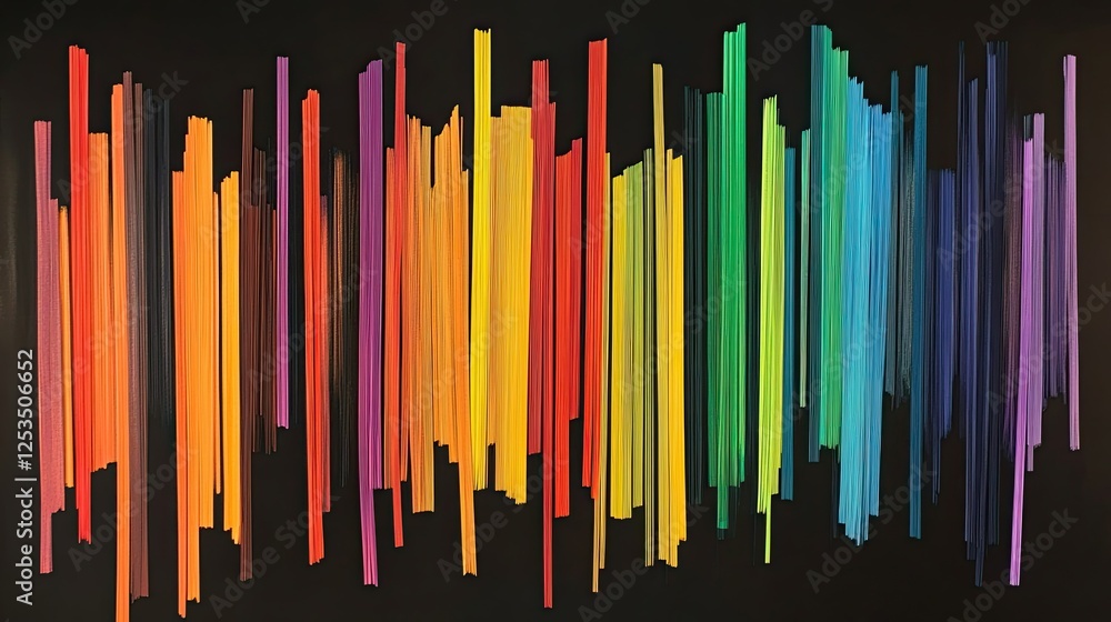 Obraz premium Black background with a colorful rainbow spectrum of vertical lines