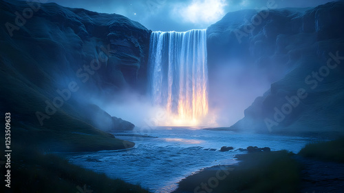 Wallpaper Mural Glowing Waterfall At Night In Iceland Torontodigital.ca