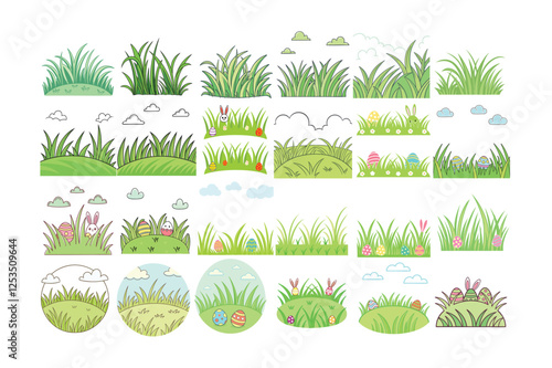 A Bundle of Cute Grass vector cartoon illustration Easter day