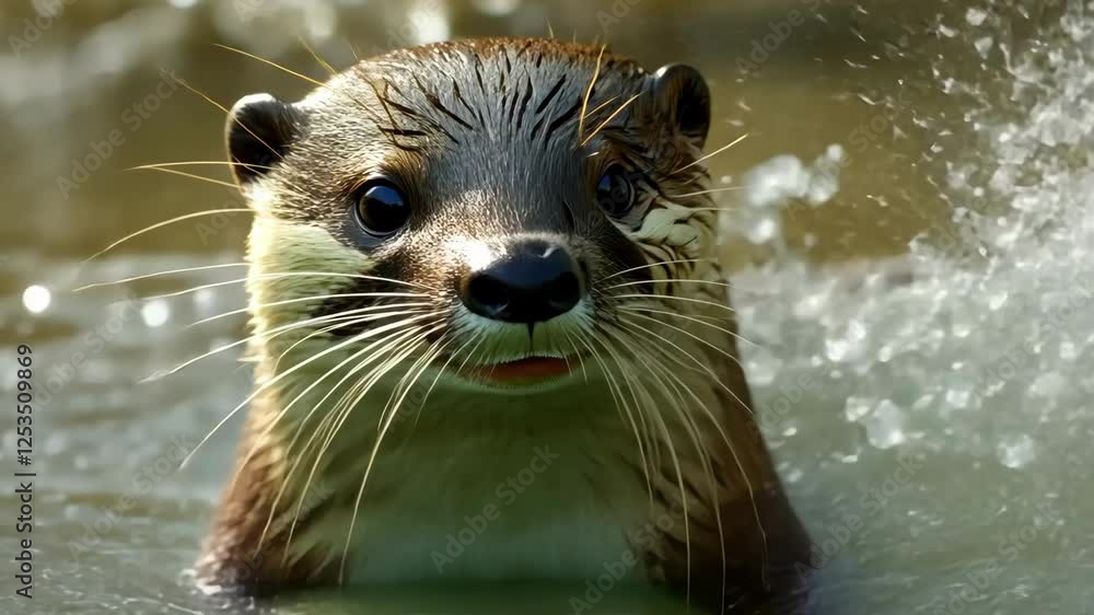 Energetic otter splashing in water with sunlit droplets AI Energetic otter splashing in water with sunlit droplets AI
