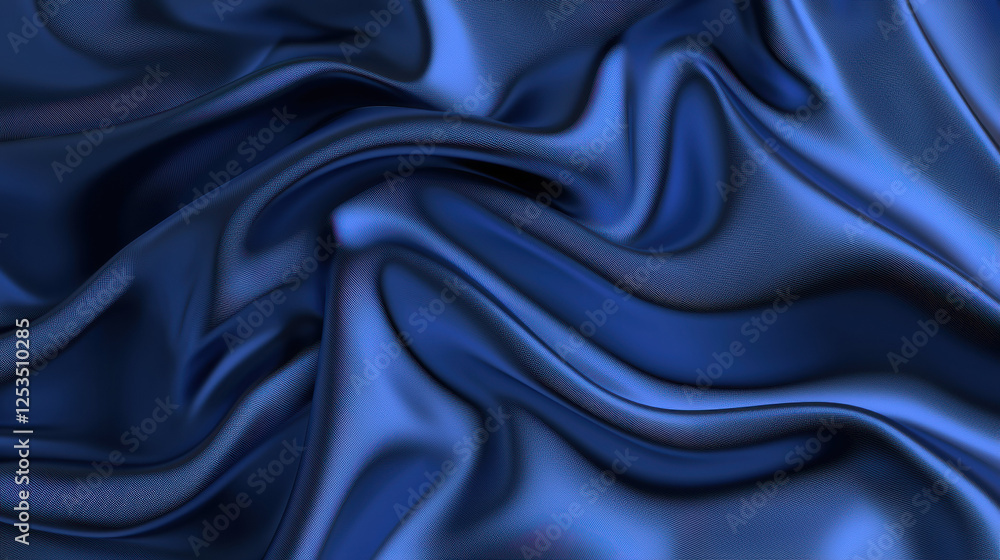 Obraz premium Luxurious dark blue satin fabric with smooth texture and elegant folds, creating soft and flowing appearance. rich color and glossy finish evoke sense of sophistication and refinement