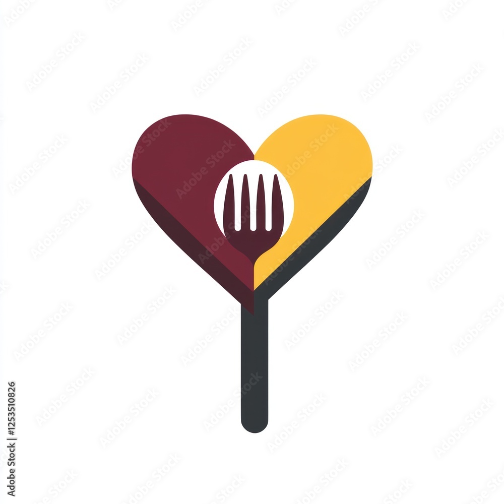 Heart-shaped food logo with fork, simple design Heart-shaped food logo with fork, simple design