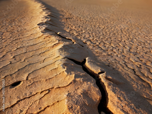 Cracked Earth, Dry Season: A dramatic close-up of parched earth reveals a network of deep cracks, showcasing the harsh realities of drought and desertification. photo