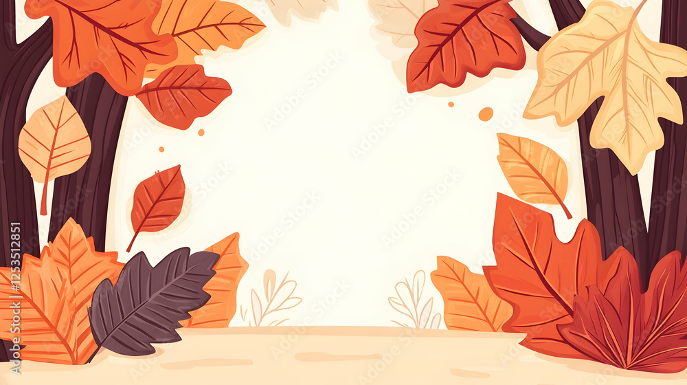 Obraz premium Autumn leaves in the forest Perfect for seasonal greeting cards or decorative backgrounds with a neutral space for s or text