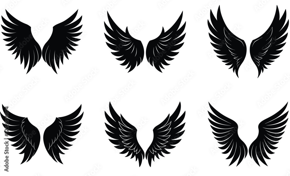 wings silhouette vector set, Wing icon vector Collection wings silhouette vector set, Wing icon vector Collection