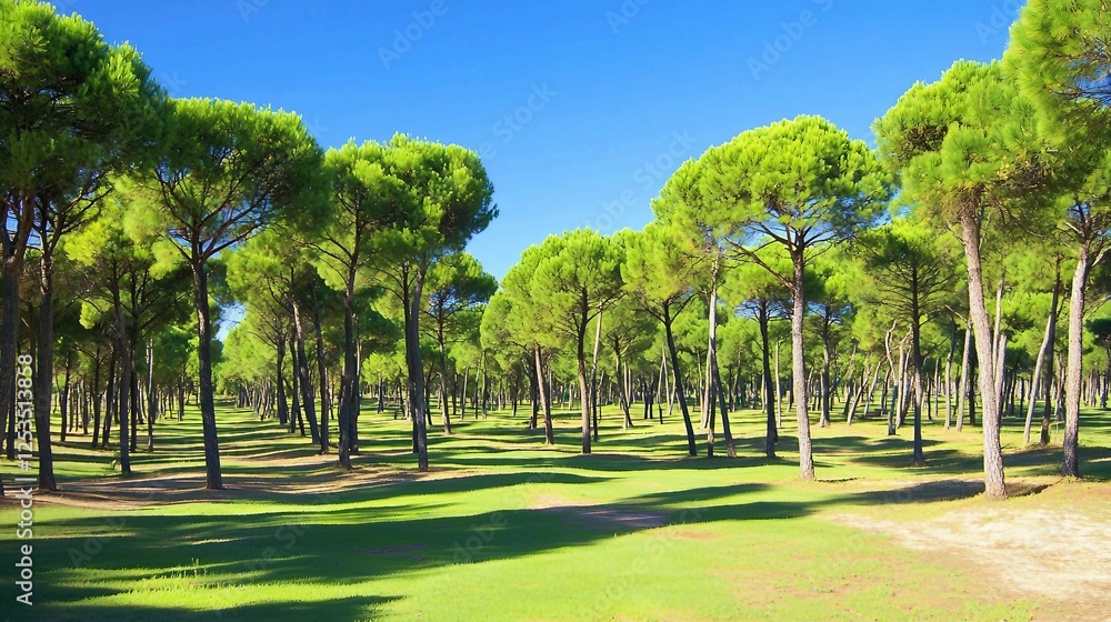 Lush Green Pine Forest Under Clear Blue Sky During Bright Daylight Lush Green Pine Forest Under Clear Blue Sky During Bright Daylight