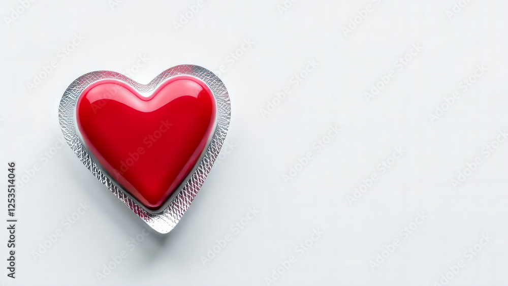 Obraz premium Red heart-shaped pill packed in a blister on a white background with blank space for text. Medical care. Valentine's Day
