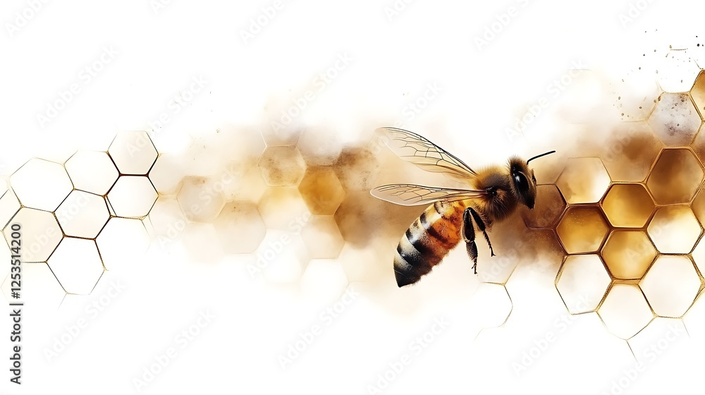 Fototapeta premium Honeybee in Flight Near Honeycomb Cells