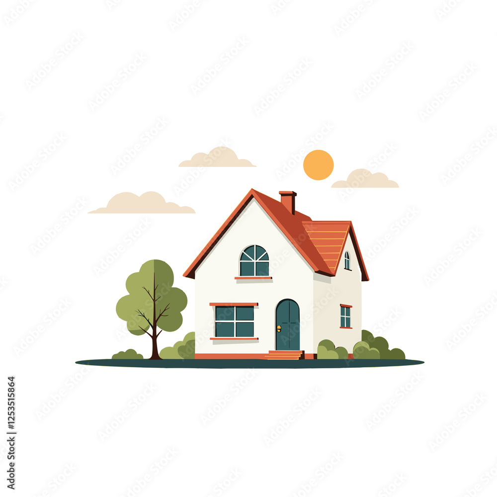 Minimalist house in serene suburban setting during daytime, harmony Minimalist house in serene suburban setting during daytime, harmony