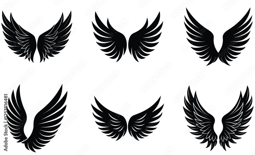 wings silhouette vector set, Wing icon vector Collection wings silhouette vector set, Wing icon vector Collection