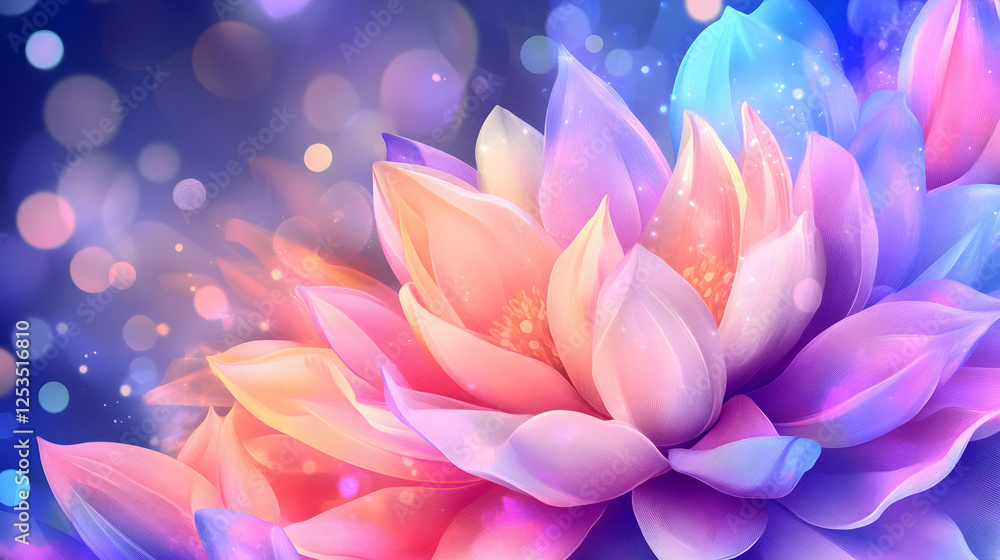 Dreamy close-up of a pastel flower blooming with light bokeh in a soft, colorful backdrop for art, meditation, and well-being products Dreamy close-up of a pastel flower blooming with light bokeh in a soft, colorful backdrop for art, meditation, and well-being products
