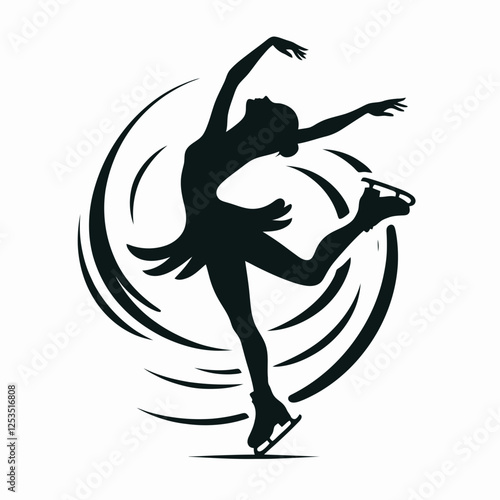 Figure Skating Twirl Silhouette in black on a white background