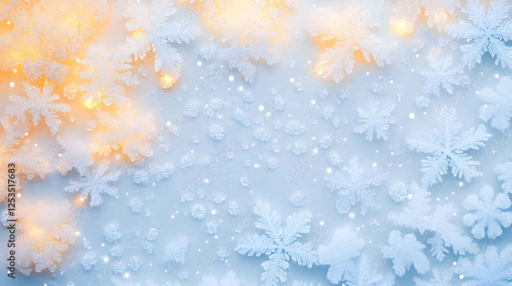 Festive flat lay featuring snowflakes scattered against an elegant winter background, for use in holiday cards and seasonal marketing Festive flat lay featuring snowflakes scattered against an elegant winter background, for use in holiday cards and seasonal marketing