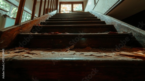 Decaying wooden stairs in a vintage house photo