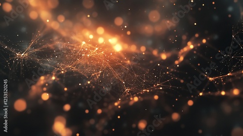 Abstract Network of Glowing Particles and Lines with a Dark Background Effect