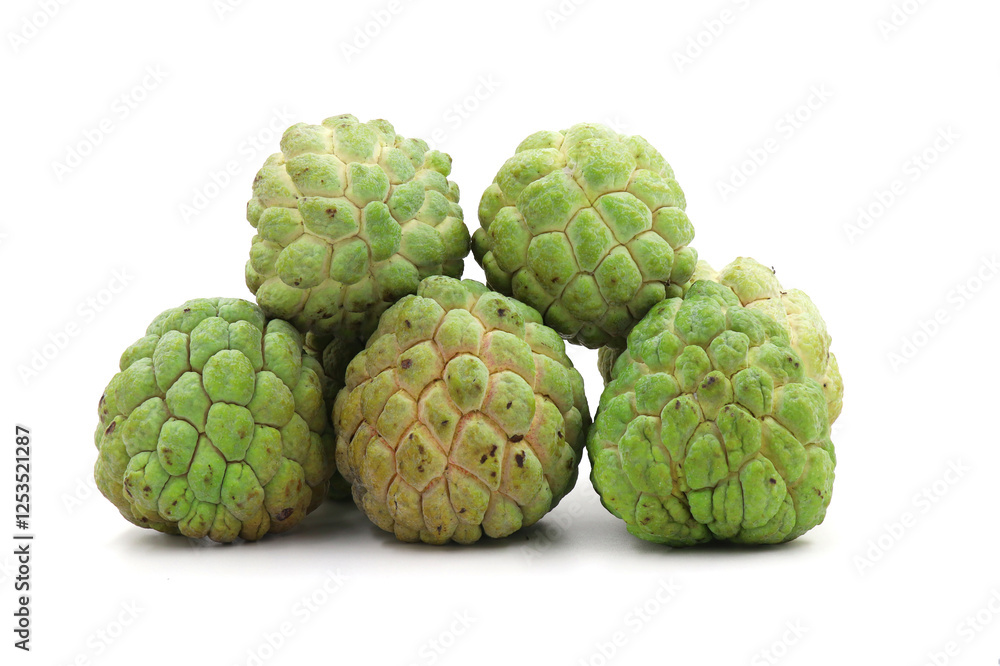 Sugar apple isolated on white background, exotic tropical Thai annona or cherimoya fruit, healthy food Sugar apple isolated on white background, exotic tropical Thai annona or cherimoya fruit, healthy food