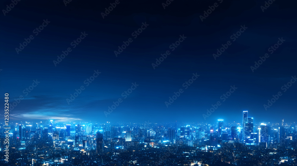 Obraz premium Night Cityscape An aerial view of a vibrant city illuminated at night, ideal for urban planning, technology, and travel advertising