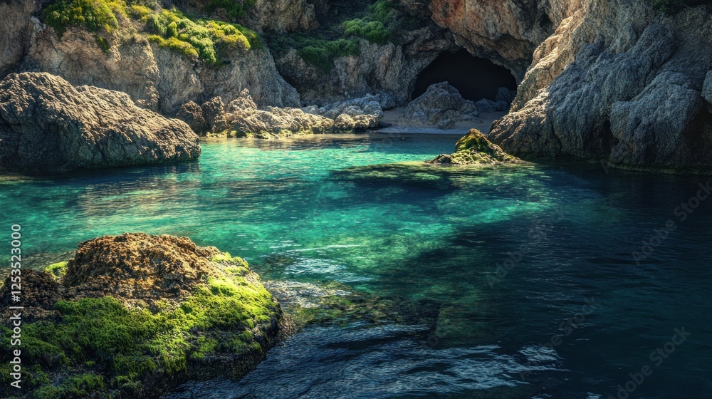 Secluded Coastal Cave and Crystal Clear Water Secluded Coastal Cave and Crystal Clear Water
