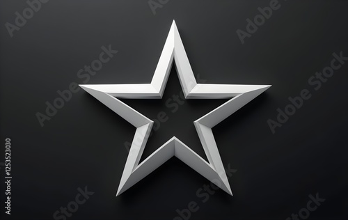 3d silver star on black background, 3D white star on black background