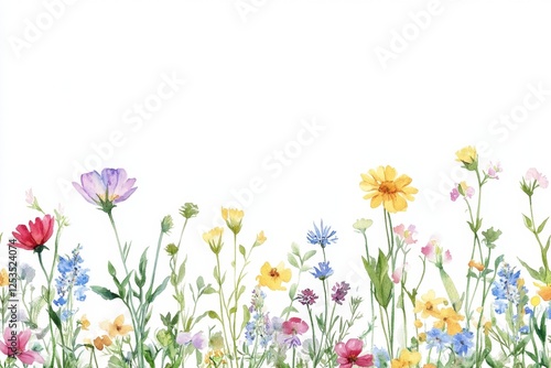Watercolor wildflowers border design