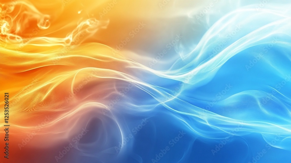 Obraz premium Abstract fluid waves background with a blend of warm orange and cool blue shades