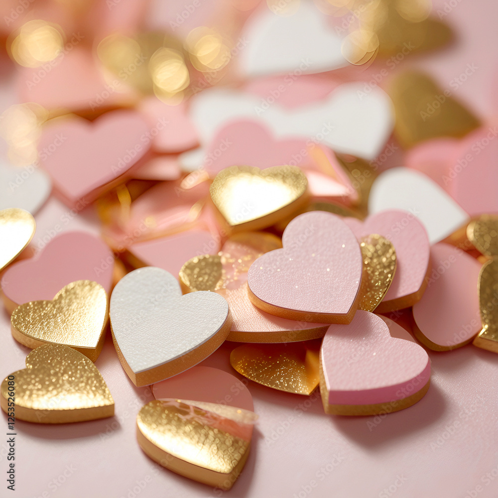 Heart-shaped confetti scattered in a joyful pattern, perfect for celebrating Valentine Day with love and fun. Heart-shaped confetti scattered in a joyful pattern, perfect for celebrating Valentine Day with love and fun.