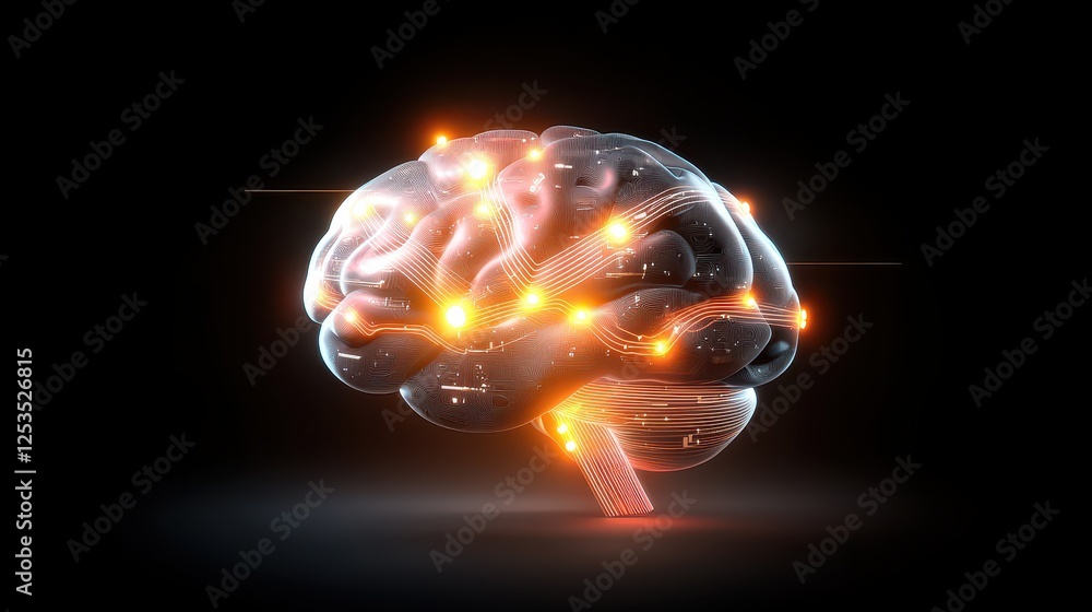 Obraz premium Predictive AI personalization system, a futuristic brain-shaped neural network glowing with data points