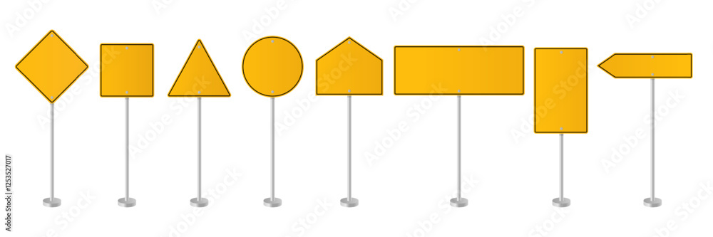 Yellow traffic signs of different shapes isolated on white background. illustration vector Yellow traffic signs of different shapes isolated on white background. illustration vector
