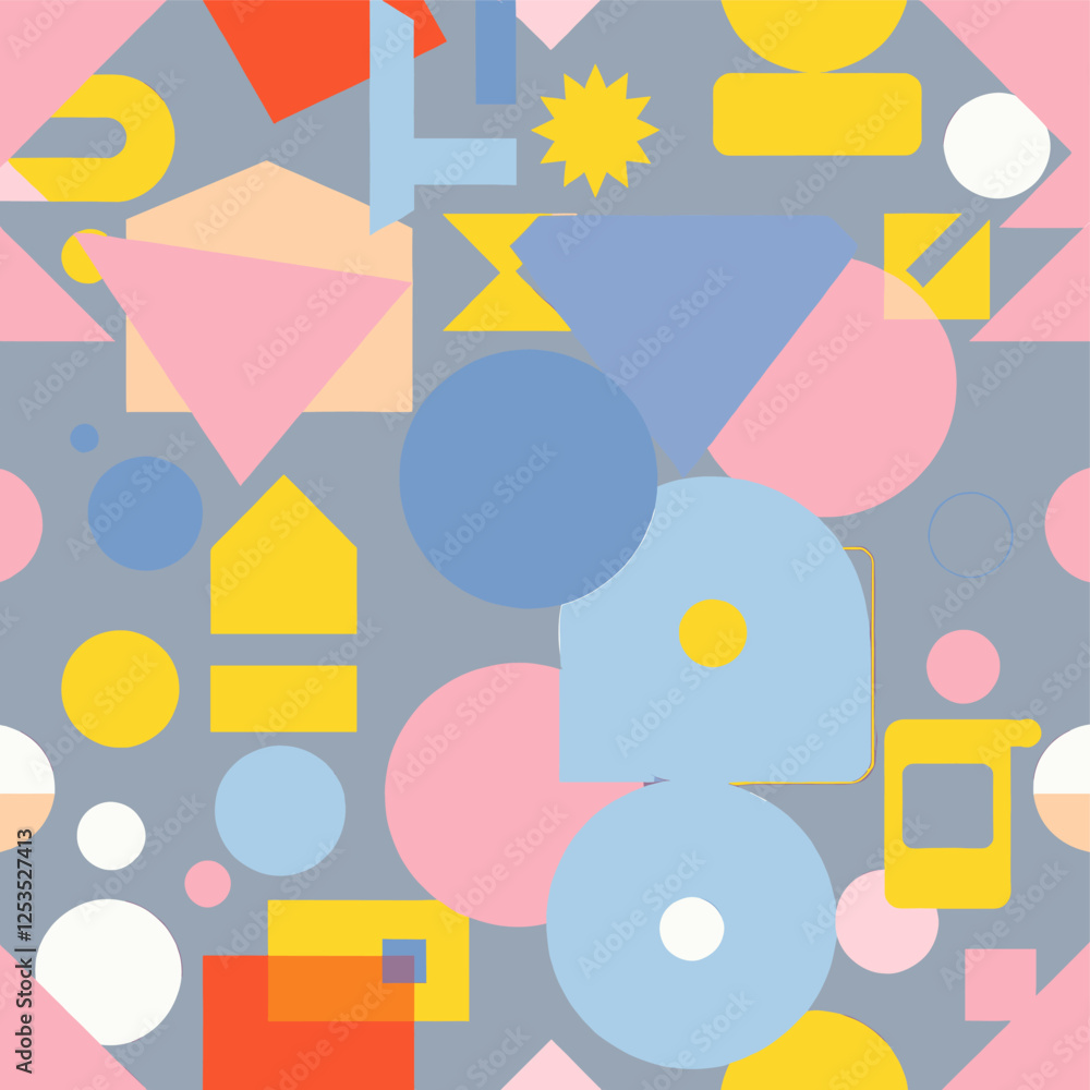 Various geometric shapes, including triangles, rectangles, circles, and ovals, arranged in a visually appealing manner. Vector patterns, random pattern Various geometric shapes, including triangles, rectangles, circles, and ovals, arranged in a visually appealing manner. Vector patterns, random pattern