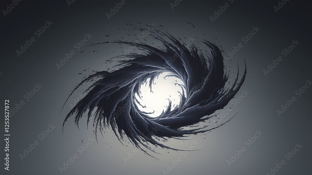 Obraz premium Whirlwind of Energy Captures the Essence of a Cosmic Vortex Swirling Towards a Bright Center, Drawing the Viewer Into a Mesmerizing Dance of Light and Shadow. Generative AI