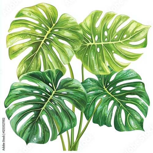 Vibrant monstera leaves showcasing stunning green hues and unique textures. photo