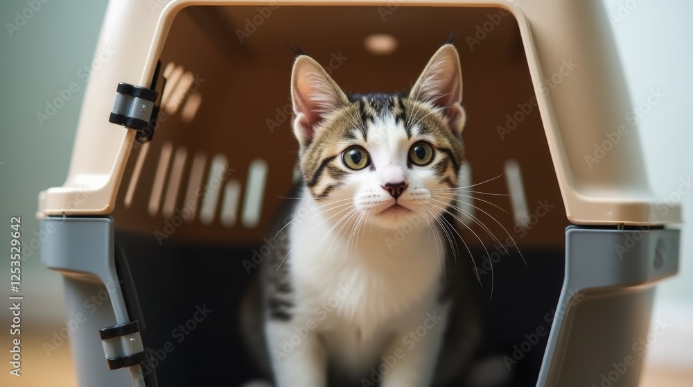 A close-up shot of a cat comfortably resting inside a pet carrier, surrounded by a cozy blanket. A close-up shot of a cat comfortably resting inside a pet carrier, surrounded by a cozy blanket.