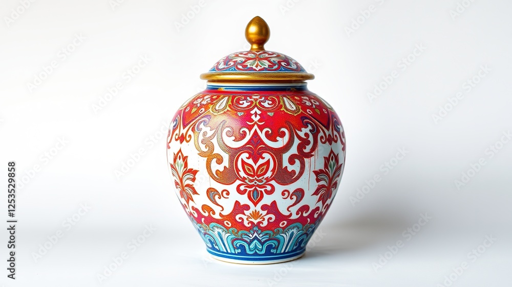 Metallic Glamour: Painted Patterns Adorn Ornate Porcelain Pot Metallic Glamour: Painted Patterns Adorn Ornate Porcelain Pot