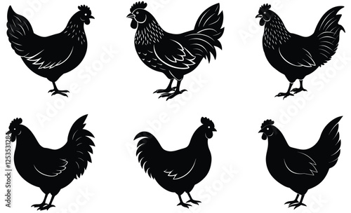chicken silhouette set, hen silhouette vector logo icons 