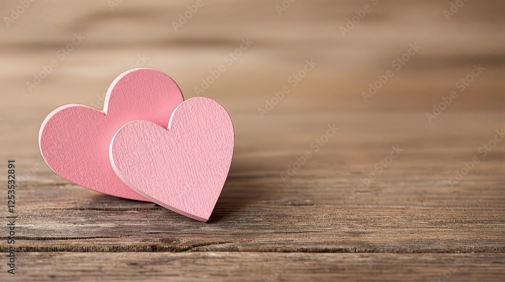 Pink wooden hearts on rustic wooden surface minimalist composition for Valentine's Day Pink wooden hearts on rustic wooden surface minimalist composition for Valentine's Day