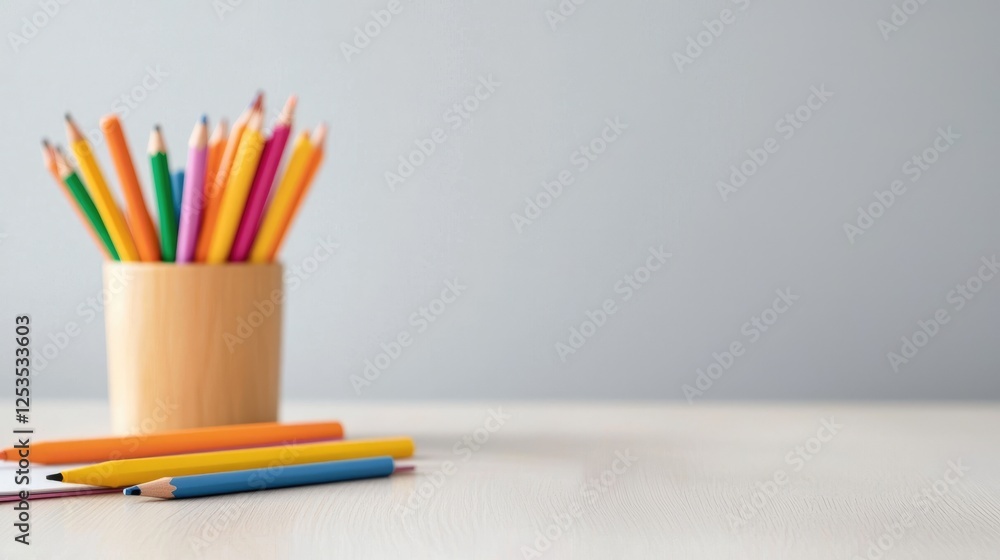 Fototapeta premium Colored Pencils in Holder on Desk