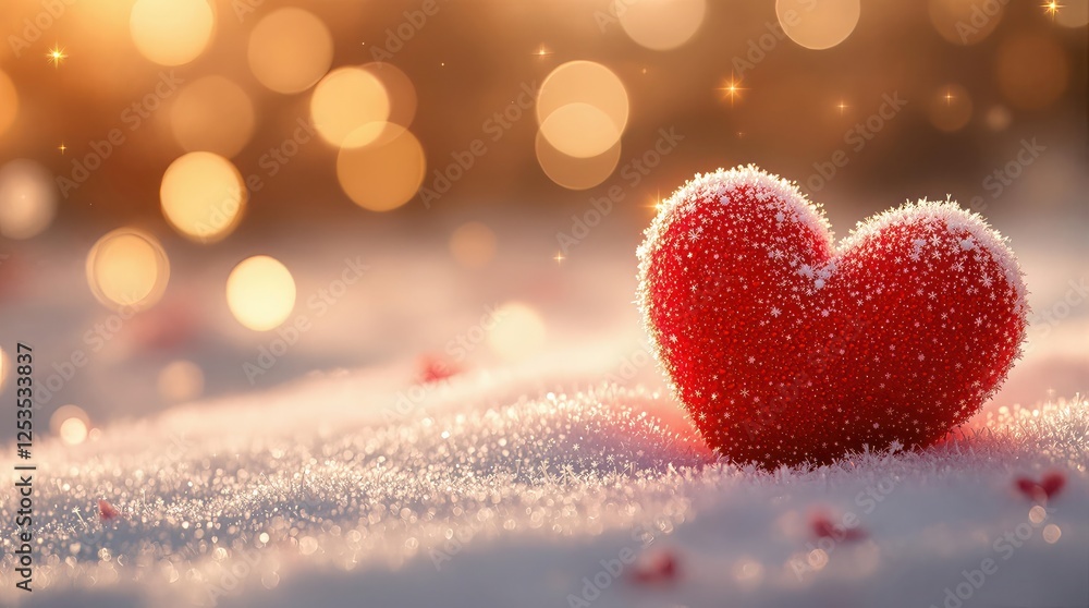 Red heart in snow frosted love glittering bokeh winter romance Red heart in snow frosted love glittering bokeh winter romance