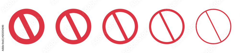 Set of round prohibition signs. Empty no, crossed out red circle symbol. Not allowed, forbidden sign, stop icon, slash. Vector. Set of round prohibition signs. Empty no, crossed out red circle symbol. Not allowed, forbidden sign, stop icon, slash. Vector.
