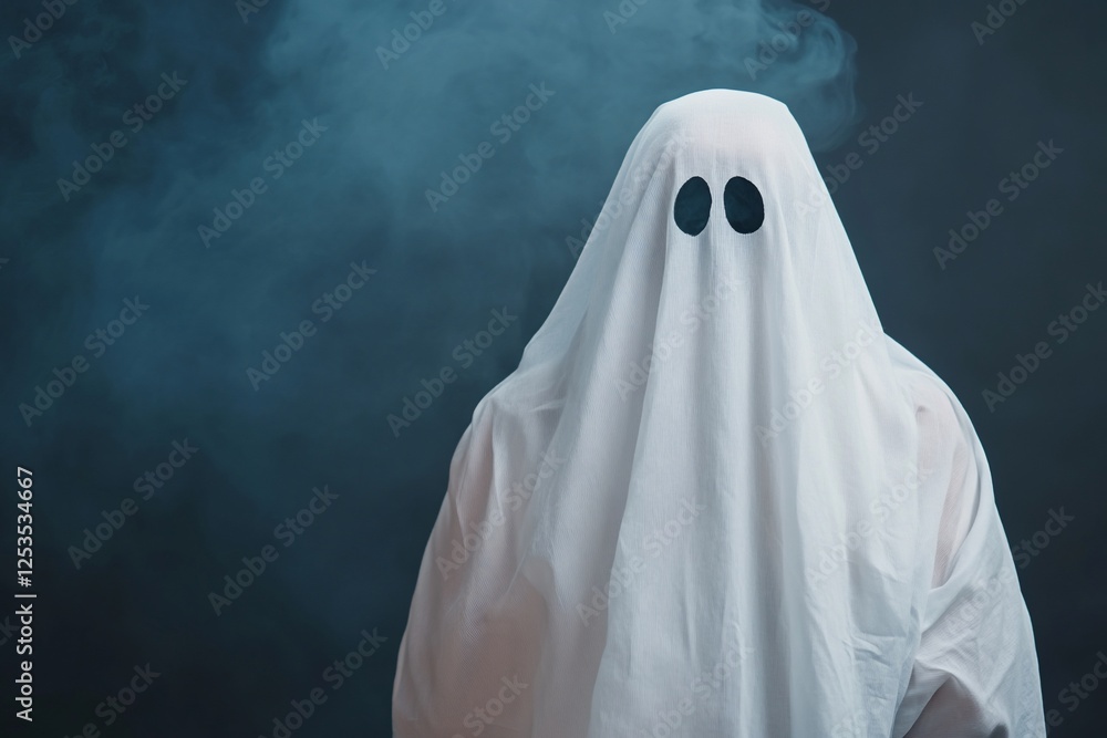 Ghost costume, smoky backdrop, Halloween Ghost costume, smoky backdrop, Halloween