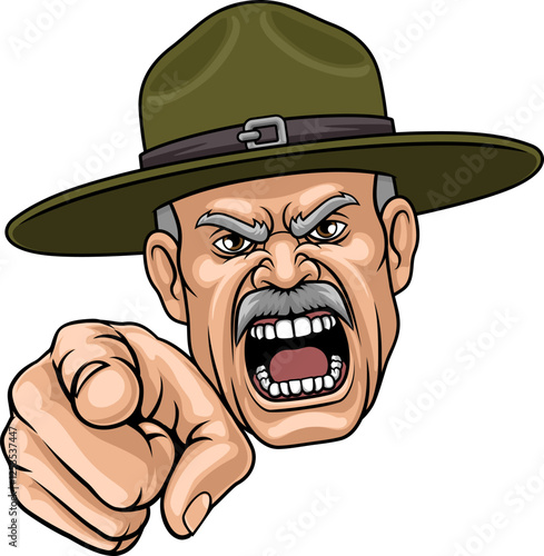 An angry drill instructor or sergeant bootcamp army soldier cartoon character